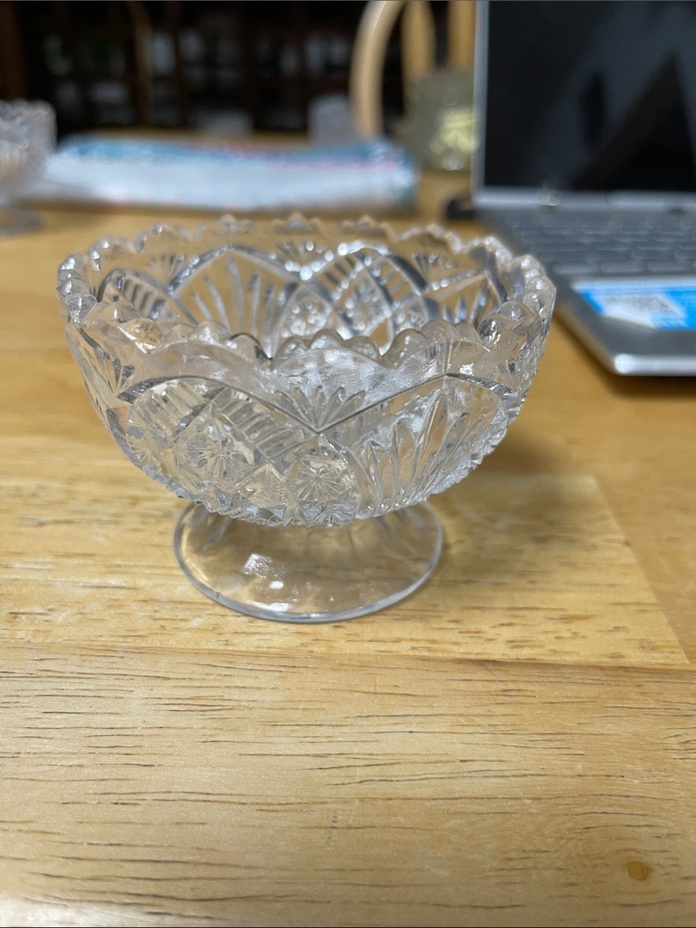 Pressed Glass Compote Dish - Clear Decorative Pedestal Bowl